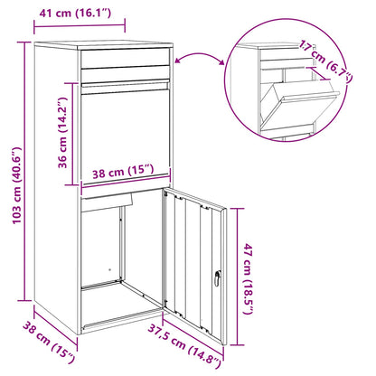 Paketdrop-Box mit Speicher Schwarz 41 x 38 x 103 cm Stahl