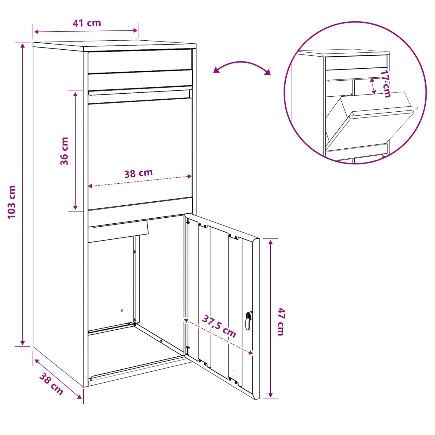 Paketdrop-Box mit Speicher Silber 41 x 38 x 103 cm Edelstahl