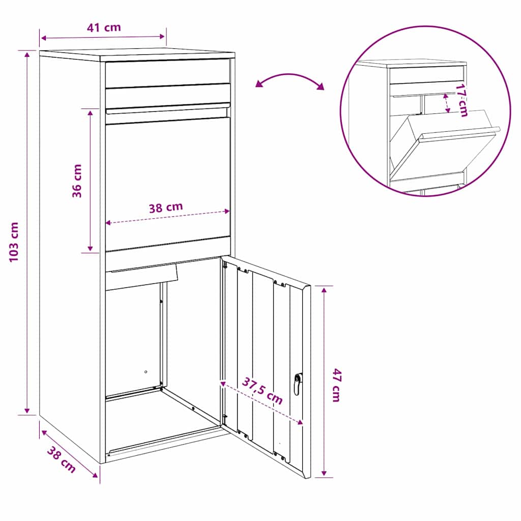 Paketdrop-Box mit Tür Silber 41 x 38 x 103 cm Verzinkter Stahl