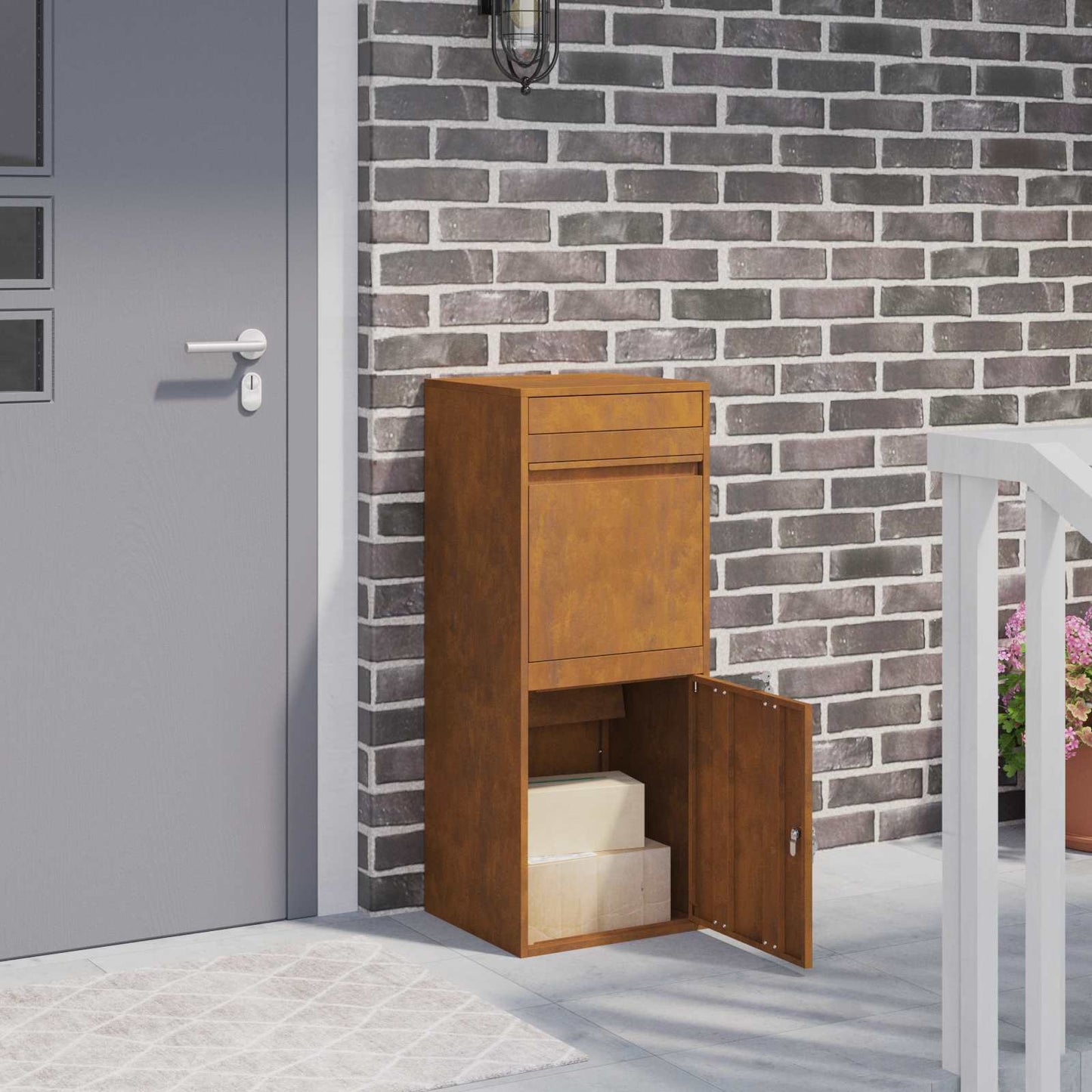 Paketdrop-Box Rostoptik 41 x 38 x 103 cm Wetterfeststahl