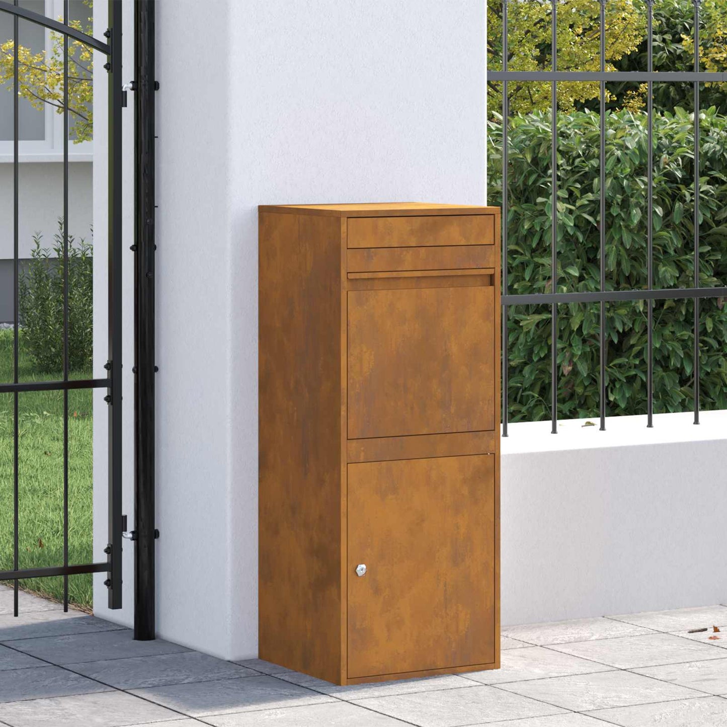 Paketdrop-Box Rostoptik 41 x 38 x 103 cm Wetterfeststahl