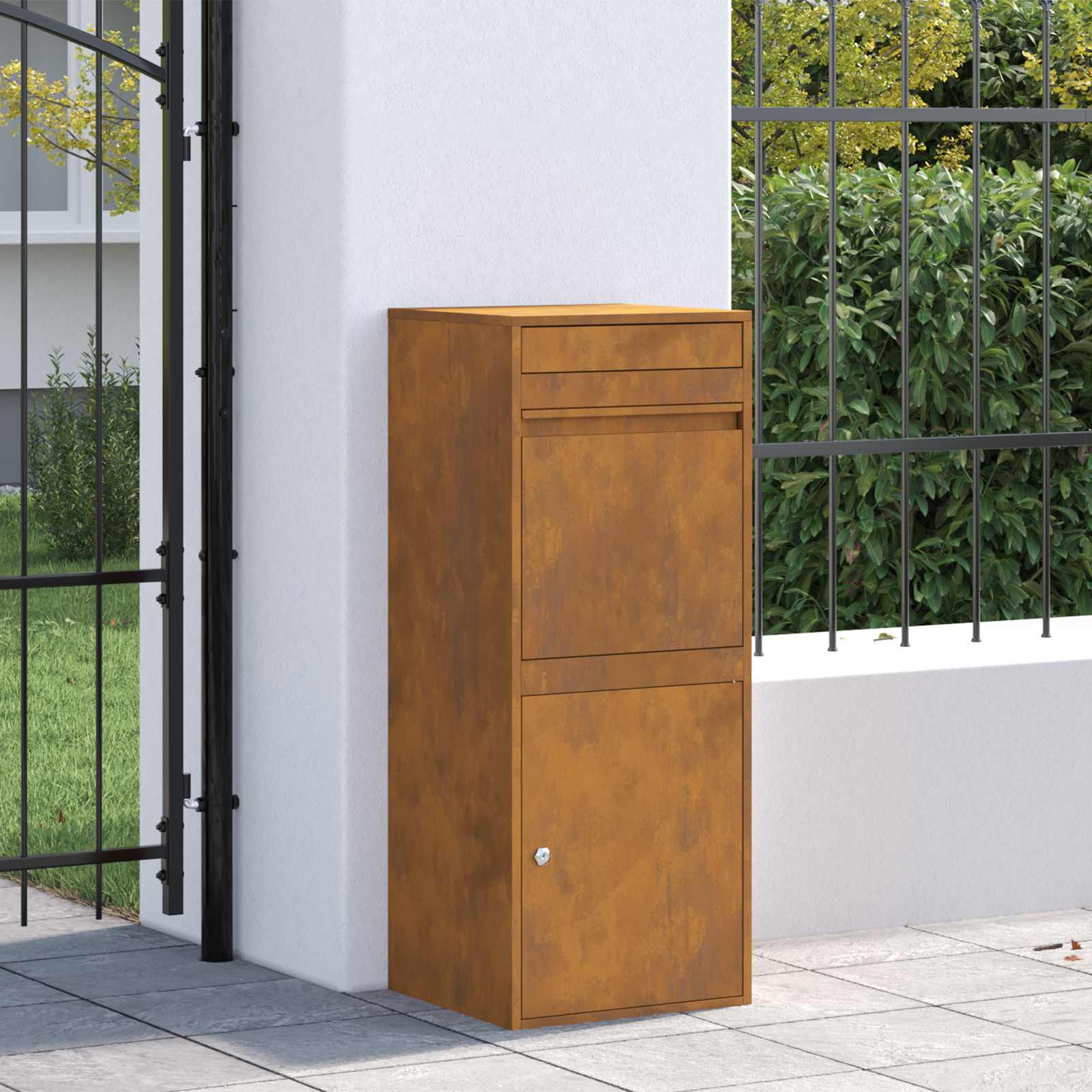 Paketdrop-Box Rostoptik 41 x 38 x 103 cm Wetterfeststahl