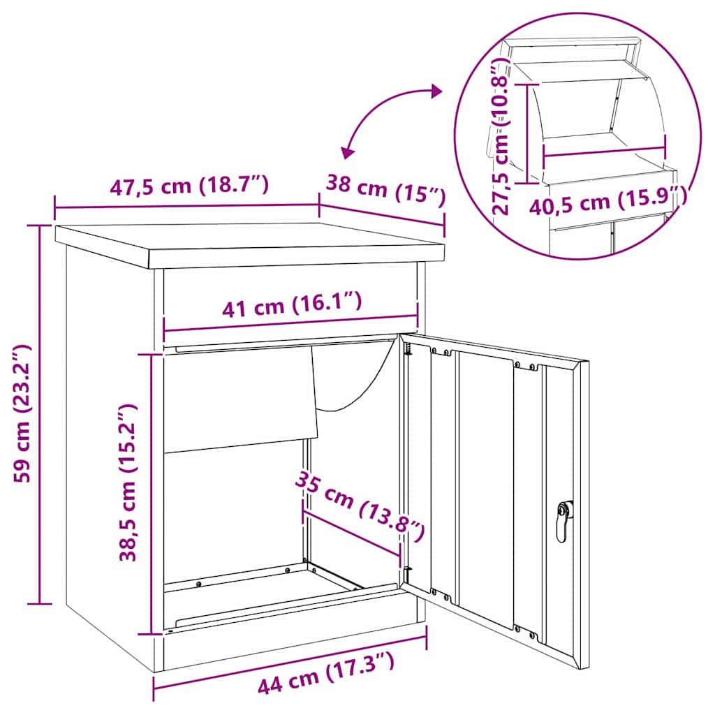 Paketdrop-Box Schwarz 47,5 x 38 x 59 cm Verzinkter Stahl