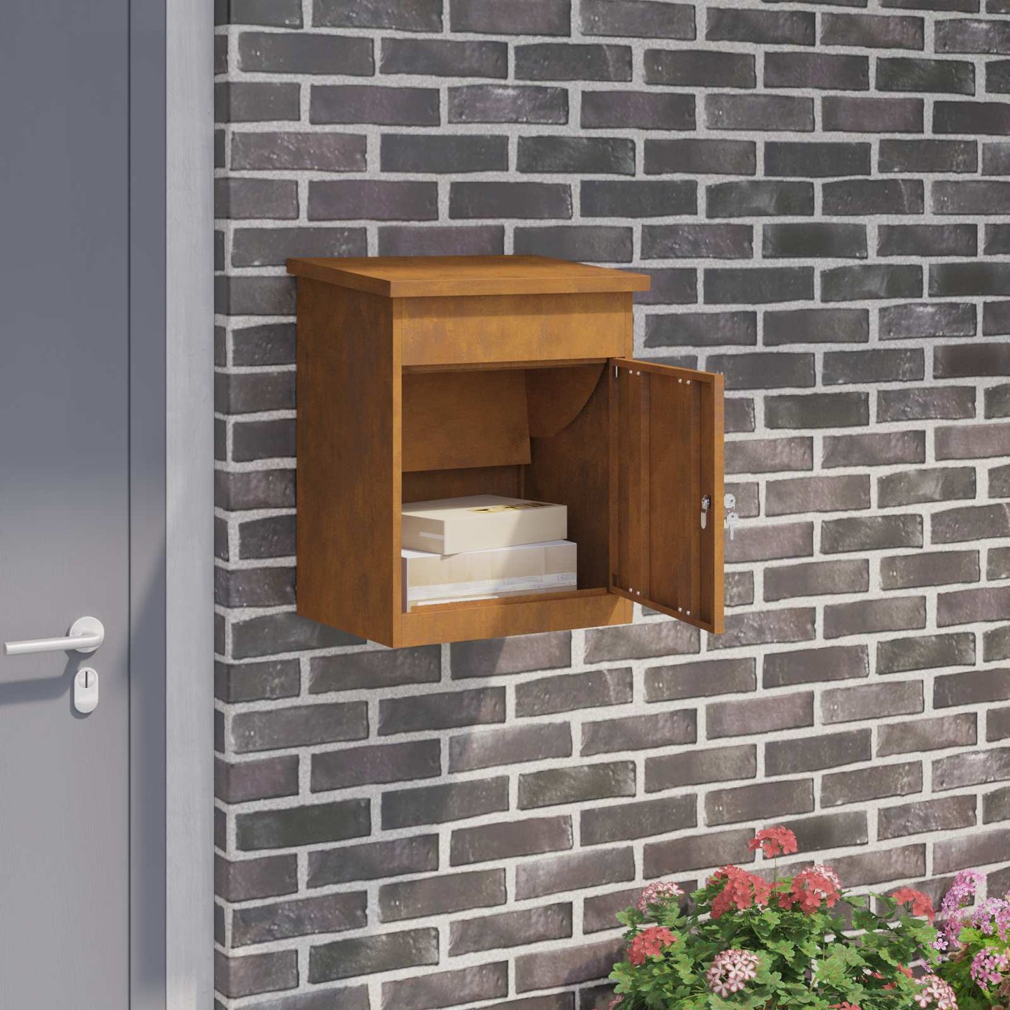 Paketdrop-Box mit Tür Rostig 47,5 x 38 x 59 cm Wetterfeststahl