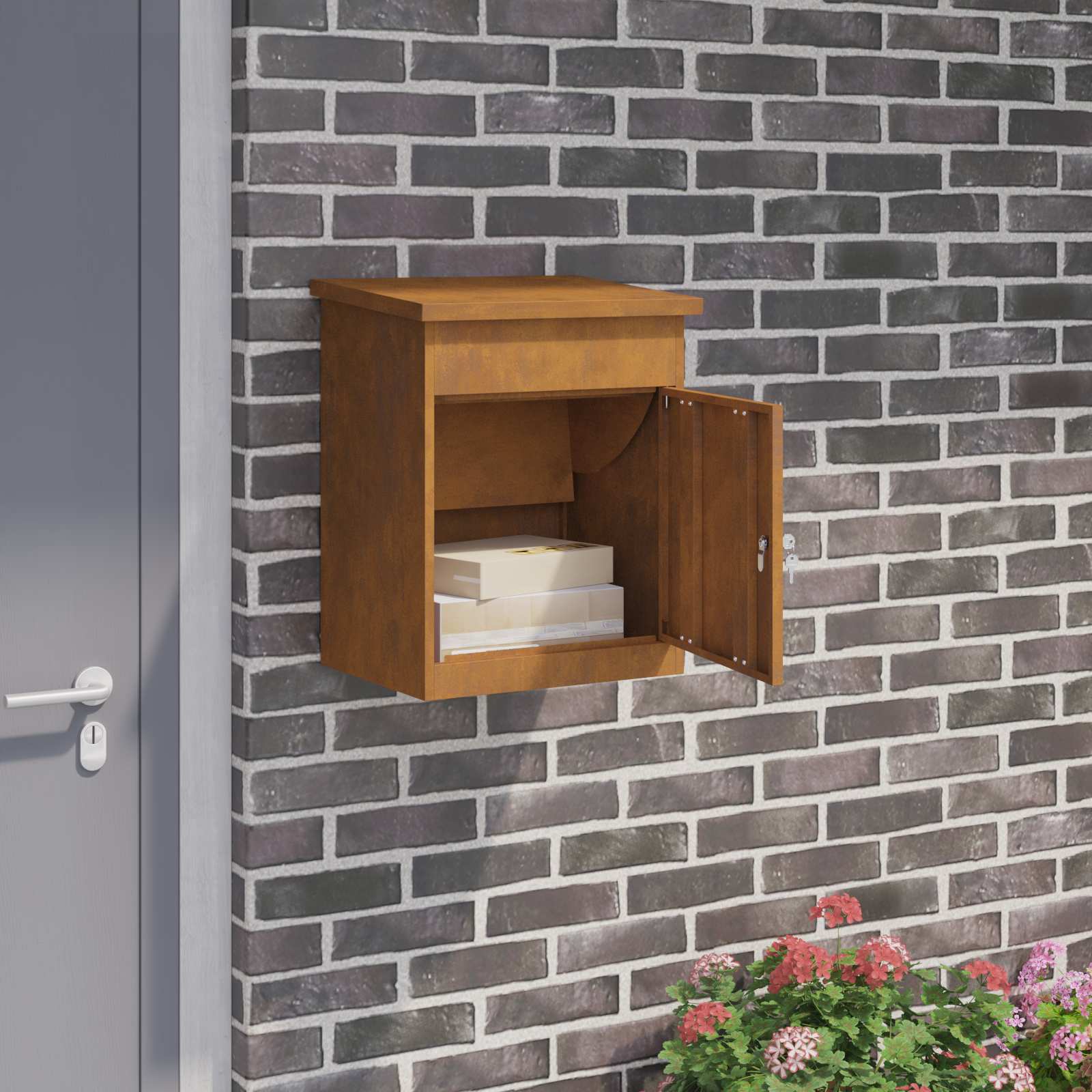 Paketdrop-Box mit Tür Rostig 47,5 x 38 x 59 cm Wetterfeststahl
