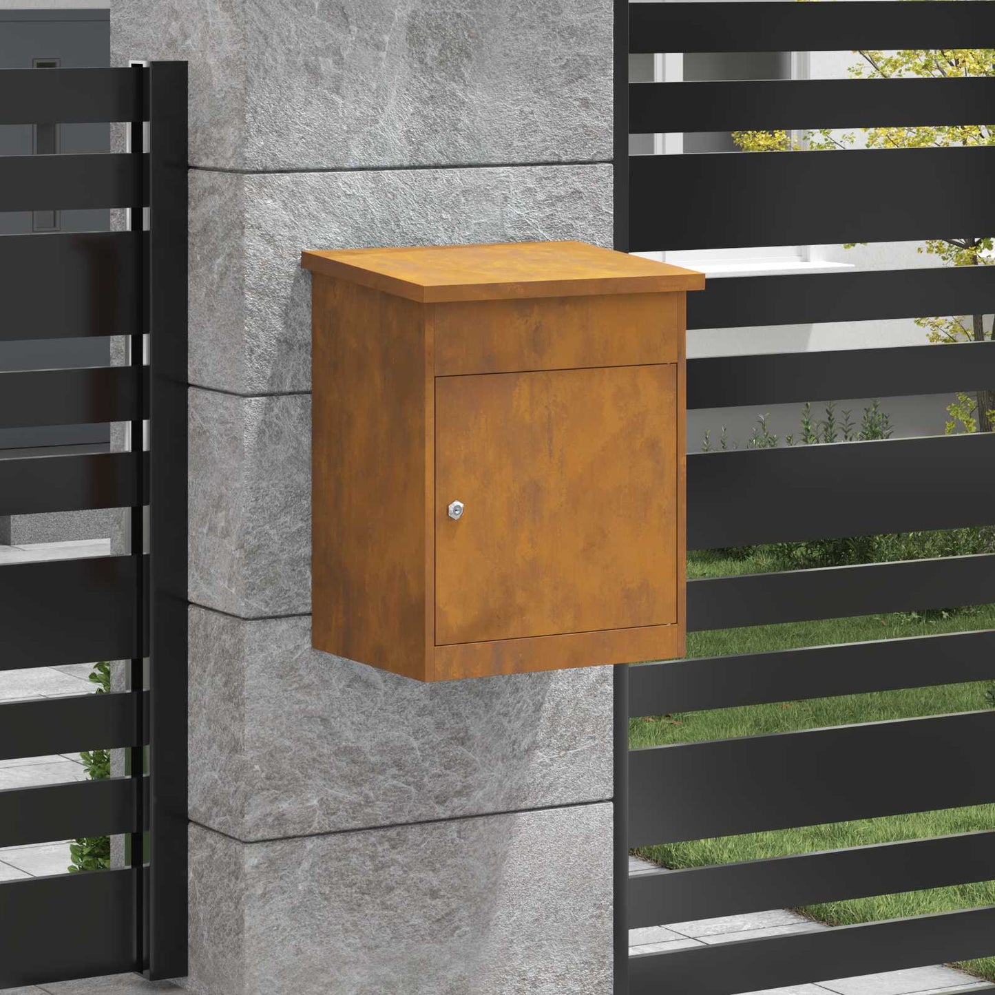 Paketdrop-Box mit Tür Rostig 47,5 x 38 x 59 cm Wetterfeststahl