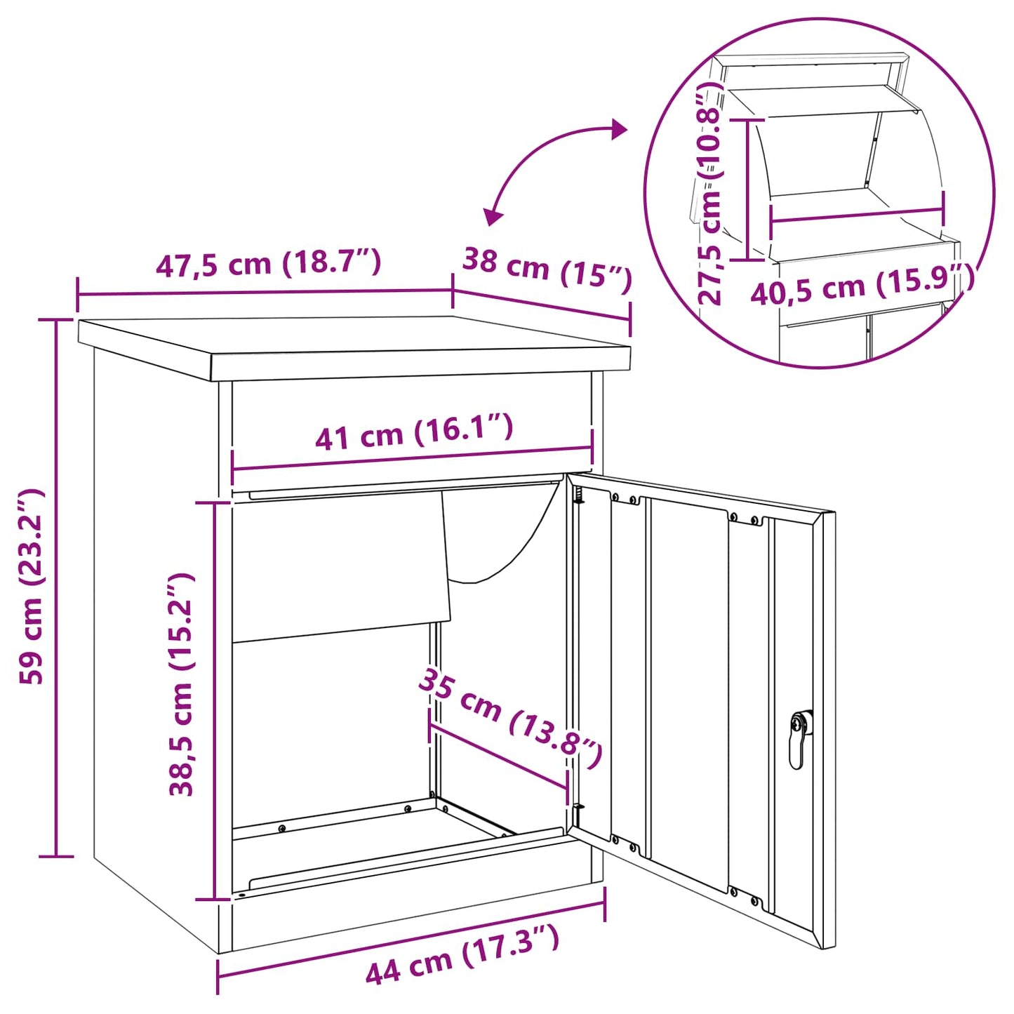 Paketdrop-Box mit Tür Rostig 47,5 x 38 x 59 cm Wetterfeststahl