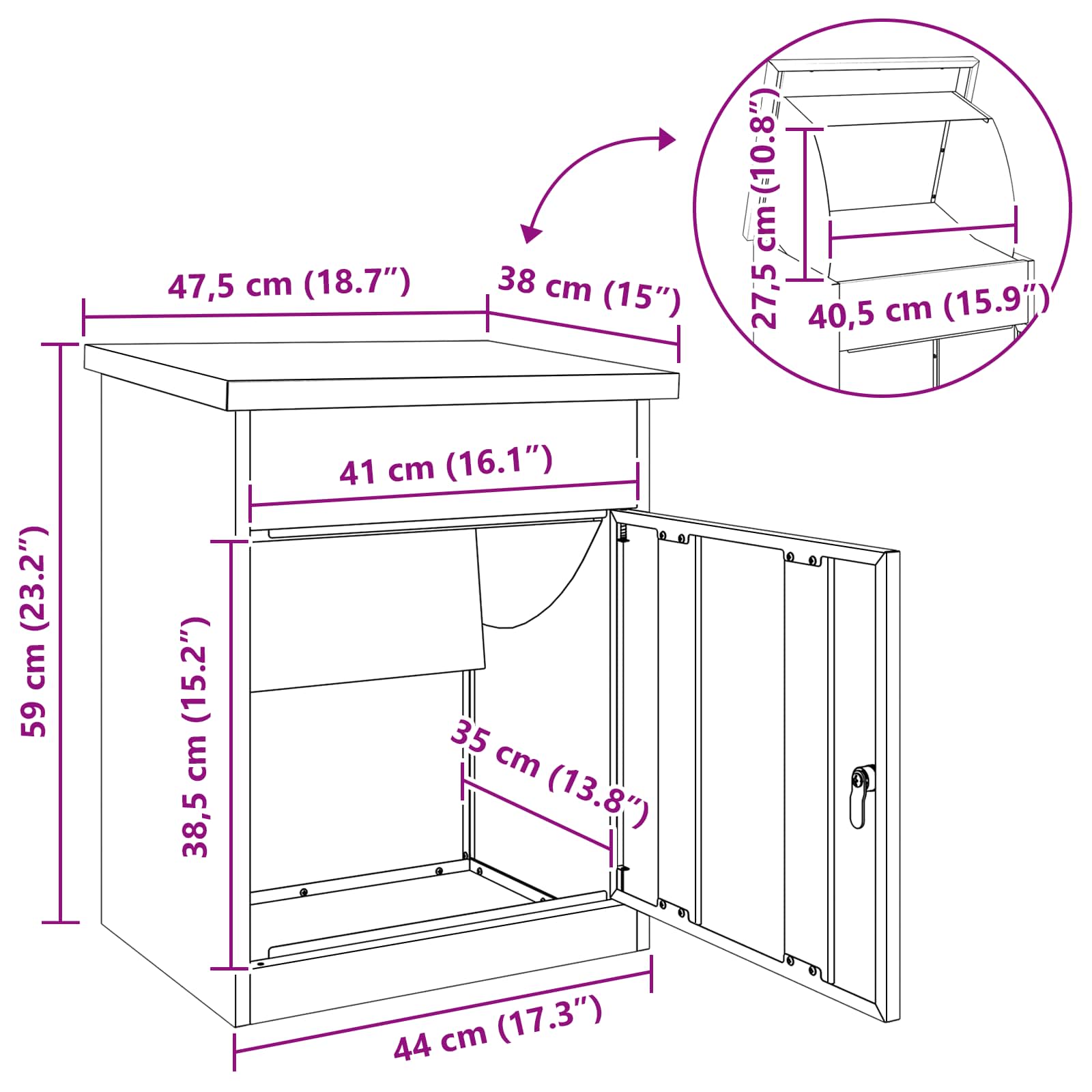 Paketdrop-Box mit Tür Rostig 47,5 x 38 x 59 cm Wetterfeststahl