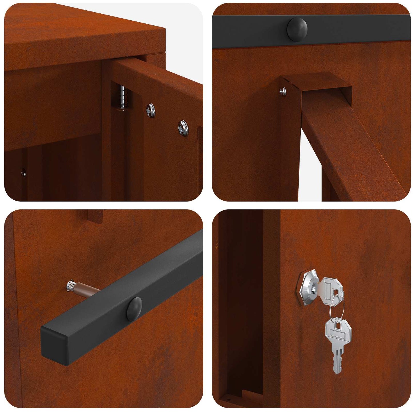 Briefkasten mit Tür Rostoptik 30 x 20 x 55 cm Wetterfeststahl
