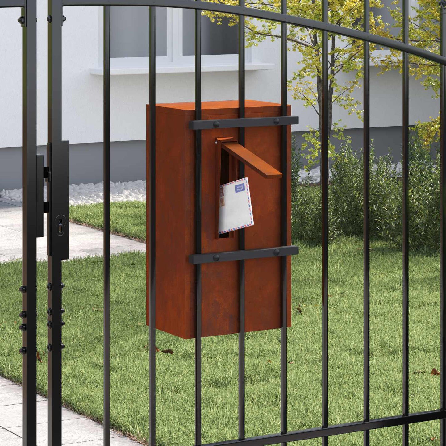 Briefkasten mit Tür Rostoptik 30 x 20 x 55 cm Wetterfeststahl