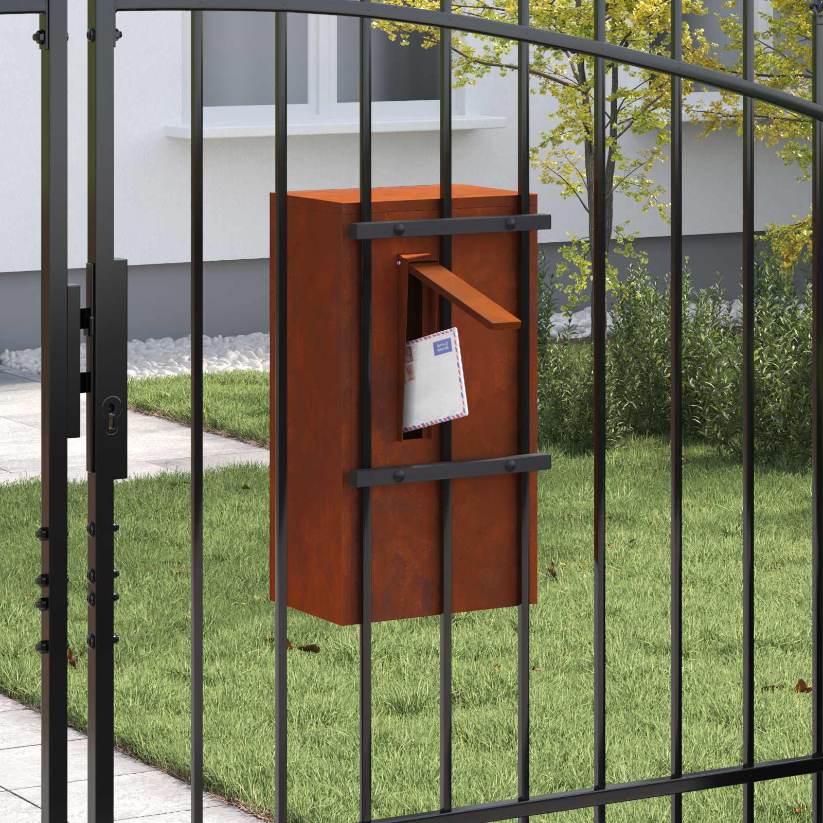 Briefkasten mit Tür Rostoptik 30 x 20 x 55 cm Wetterfeststahl
