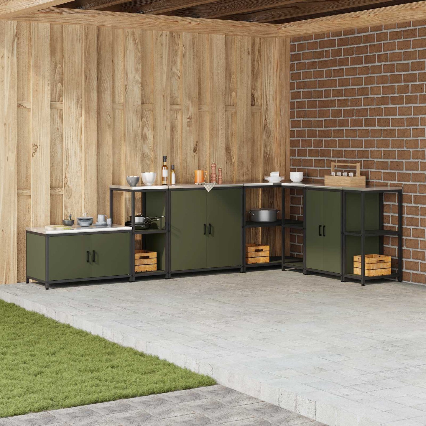 Küchenregal HATTEM Olivgrün 40 x 50 x 92 cm Stahl