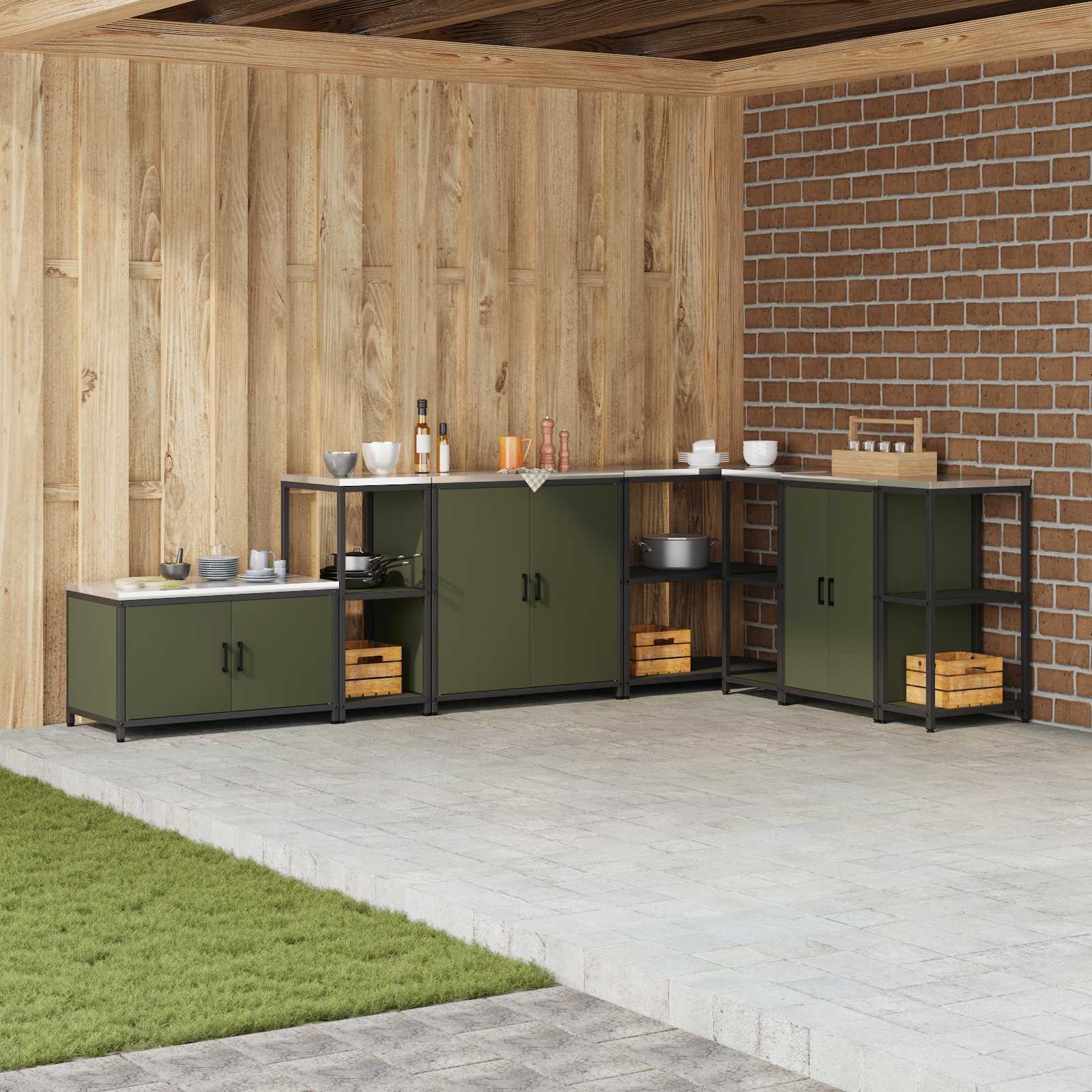 Küchenregal HATTEM Olivgrün 40 x 50 x 92 cm Stahl