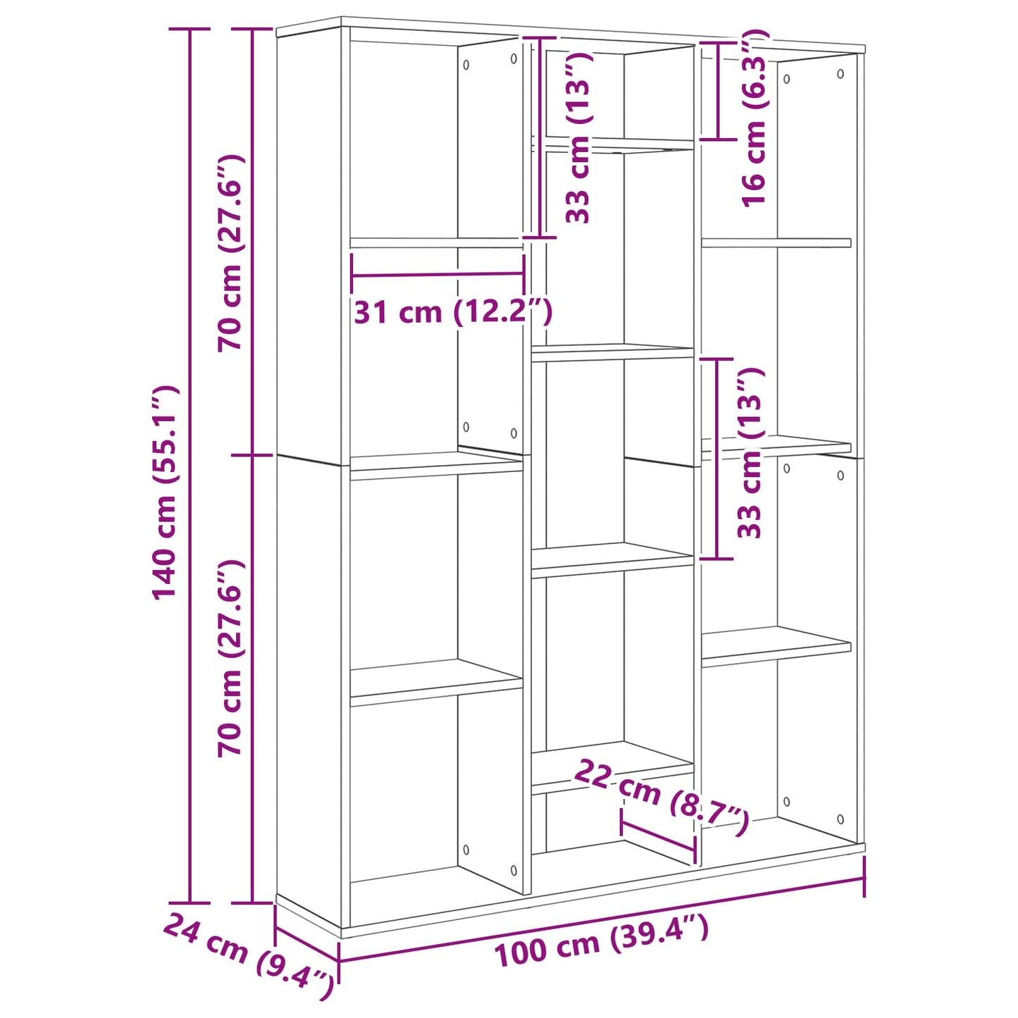 Raumteiler Schwarz Eichen-Optik 100 x 24 x 140 cm Holzwerkstoff