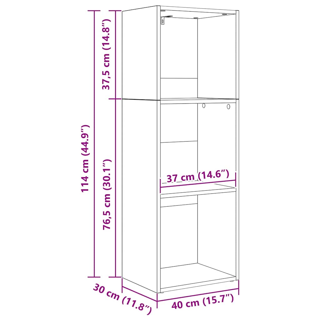 Bücherregal Schwarz Eichen-Optik 40 x 30 x 114 cm Holzwerkstoff
