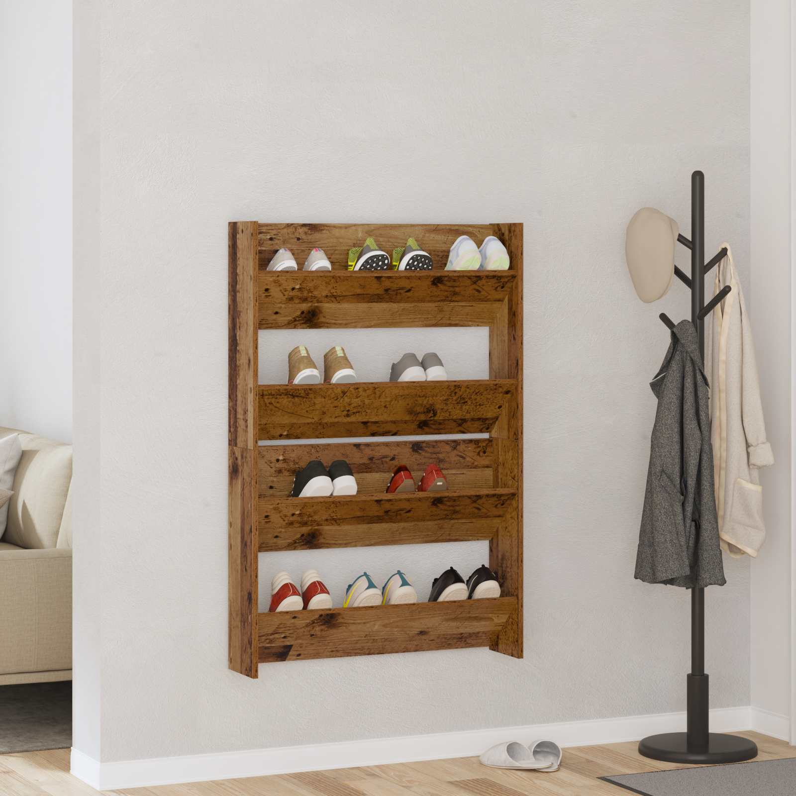 Schuhschrank 2 stk. 80 x 18 x 60 cm Holzwerkstoff Altholz