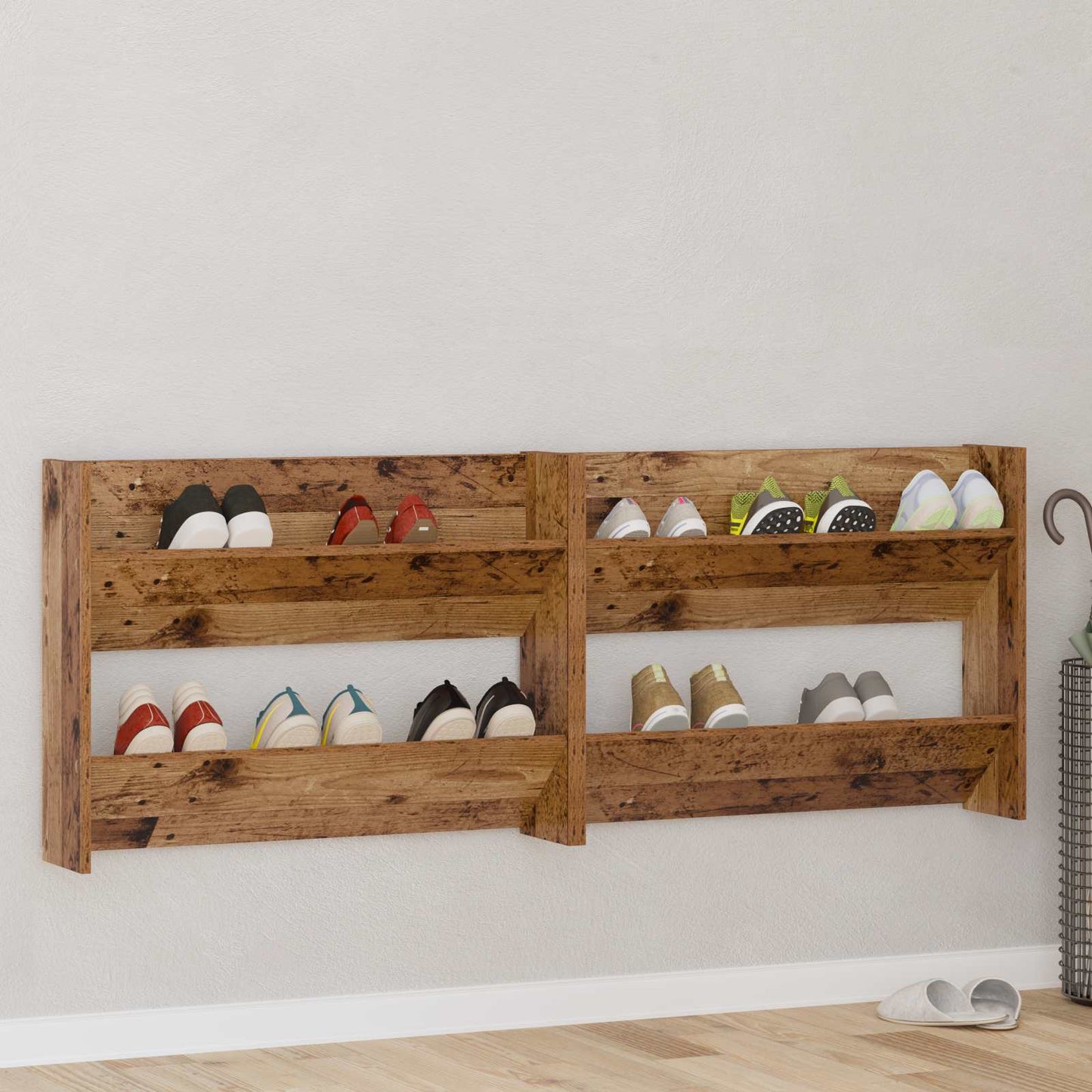 Schuhschrank 2 stk. 80 x 18 x 60 cm Holzwerkstoff Altholz