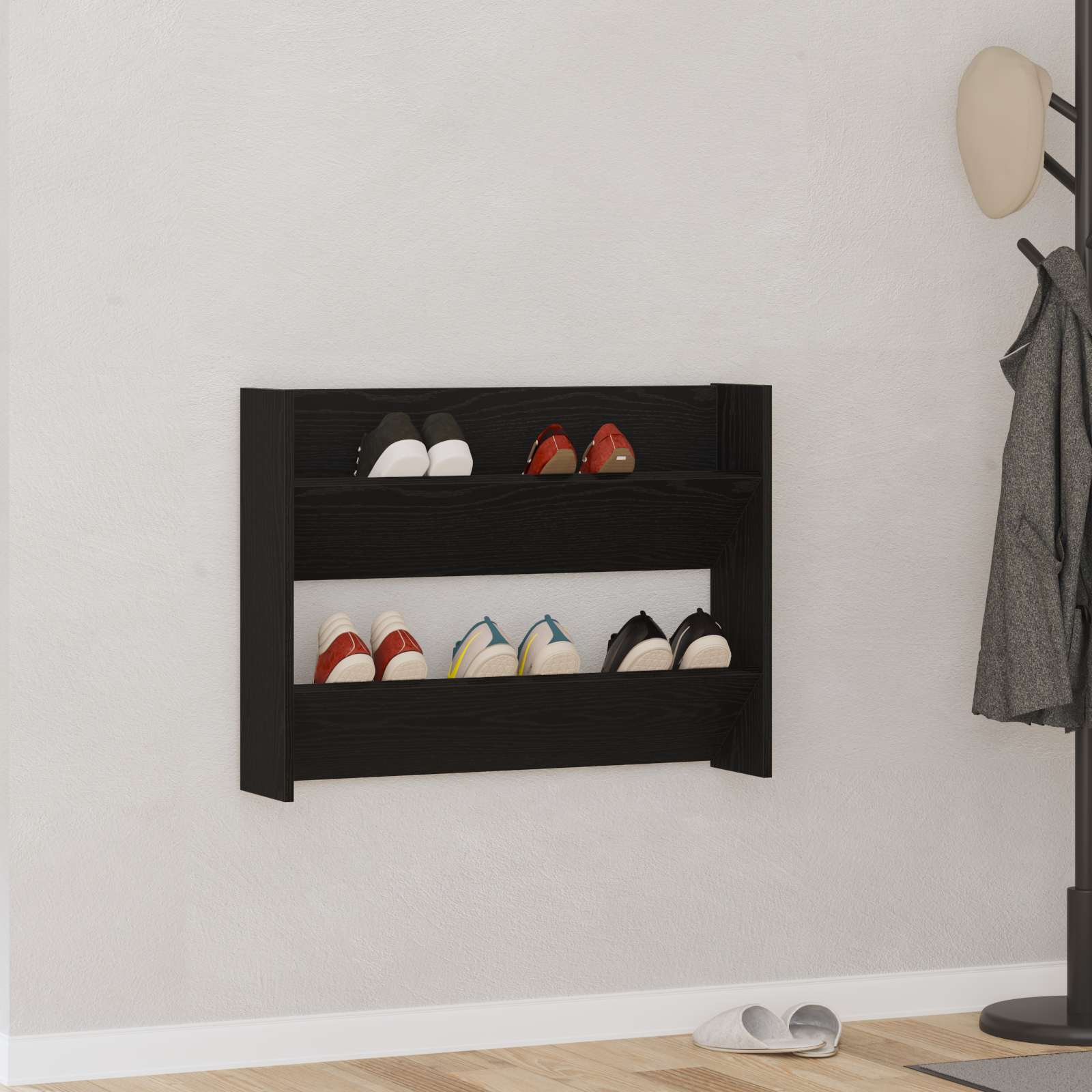 Schuhschrank 82 x 18 x 60 cm Holzwerkstoff Schwarz Eichen-Optik