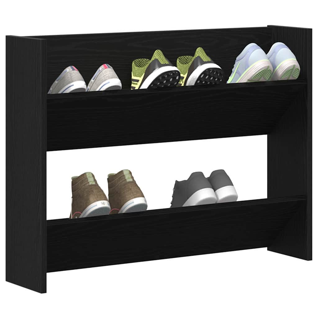 Schuhschrank 82 x 18 x 60 cm Holzwerkstoff Schwarz Eichen-Optik