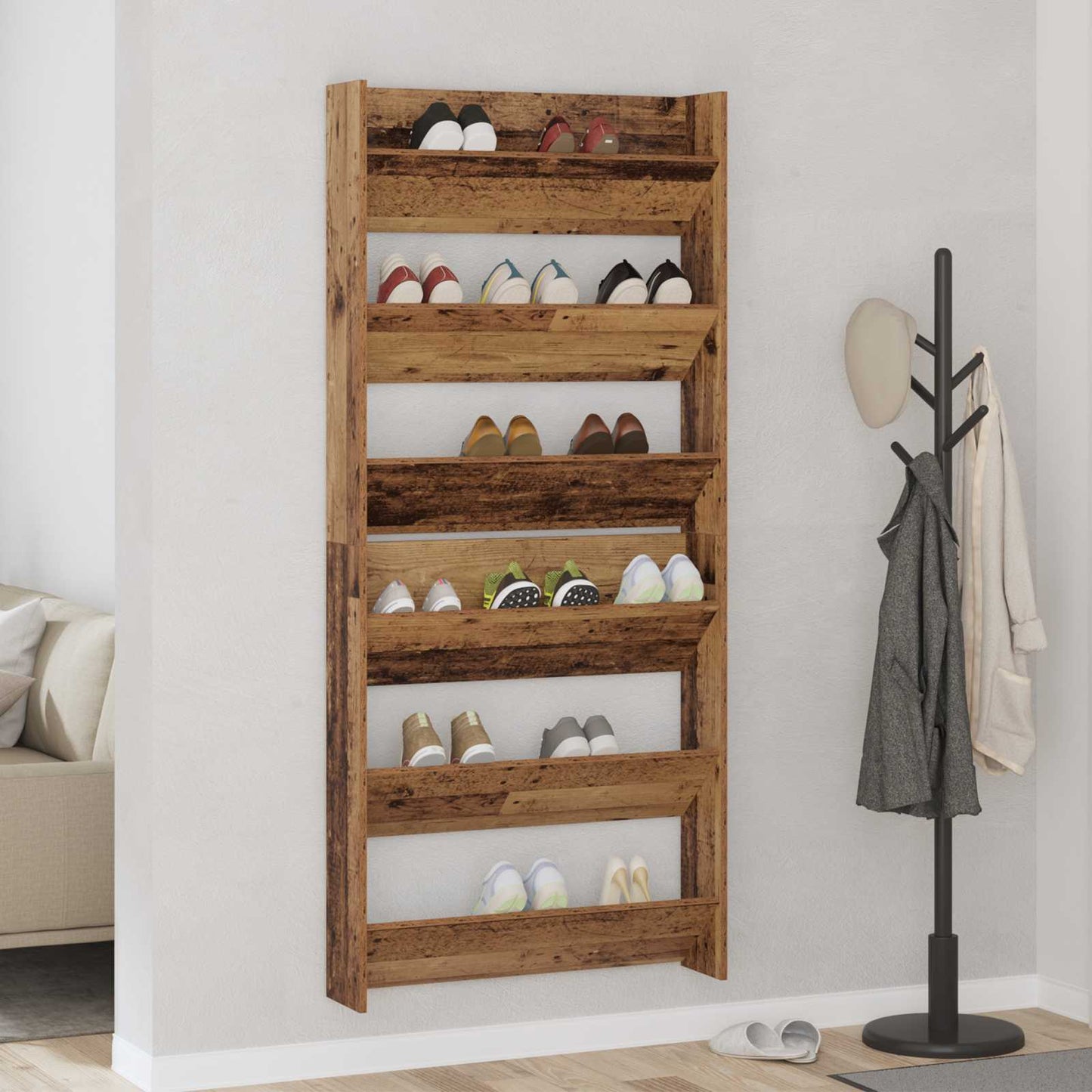 Schuhschrank 2 stk. 84 x 18 x 90 cm Holzwerkstoff Altholz