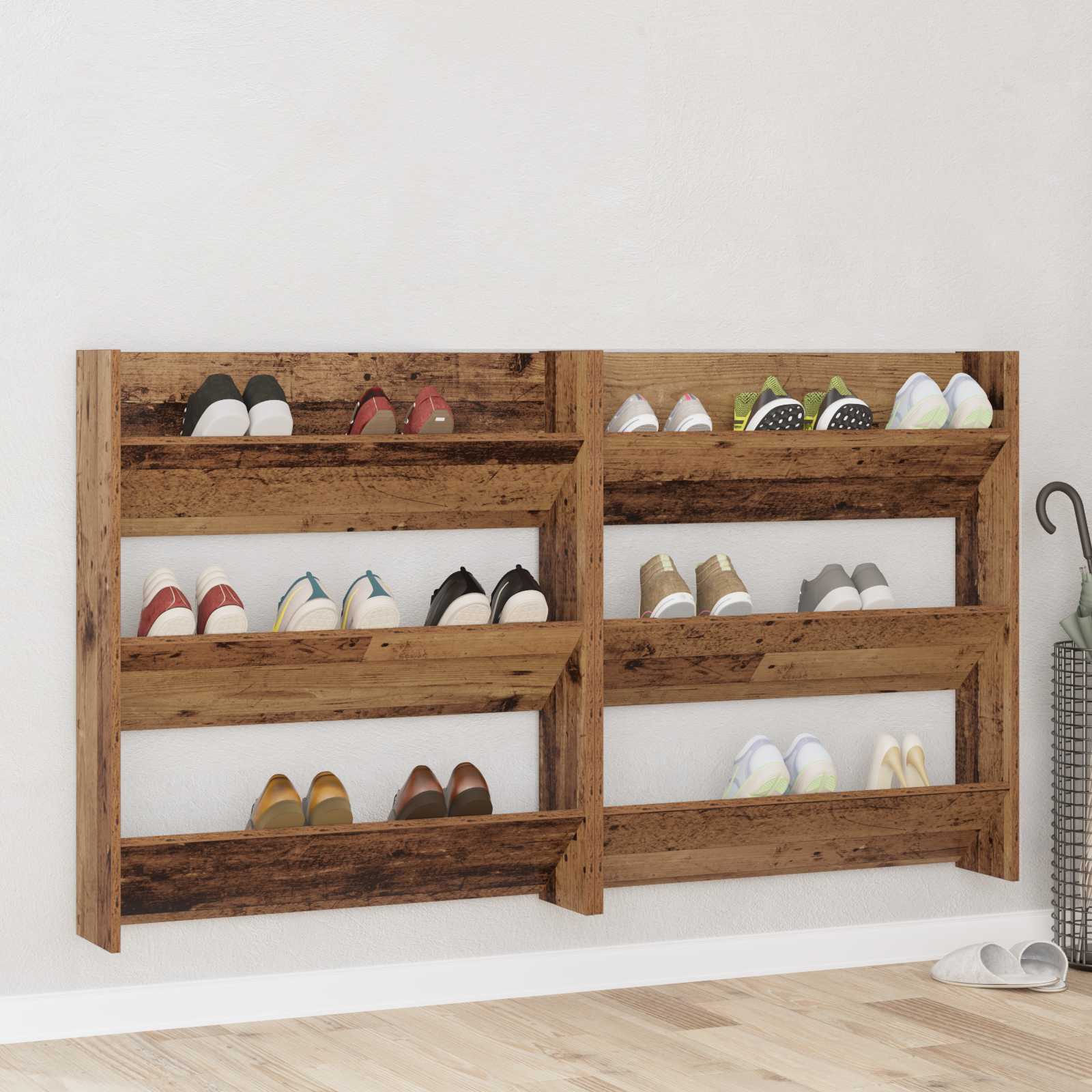 Schuhschrank 2 stk. 84 x 18 x 90 cm Holzwerkstoff Altholz