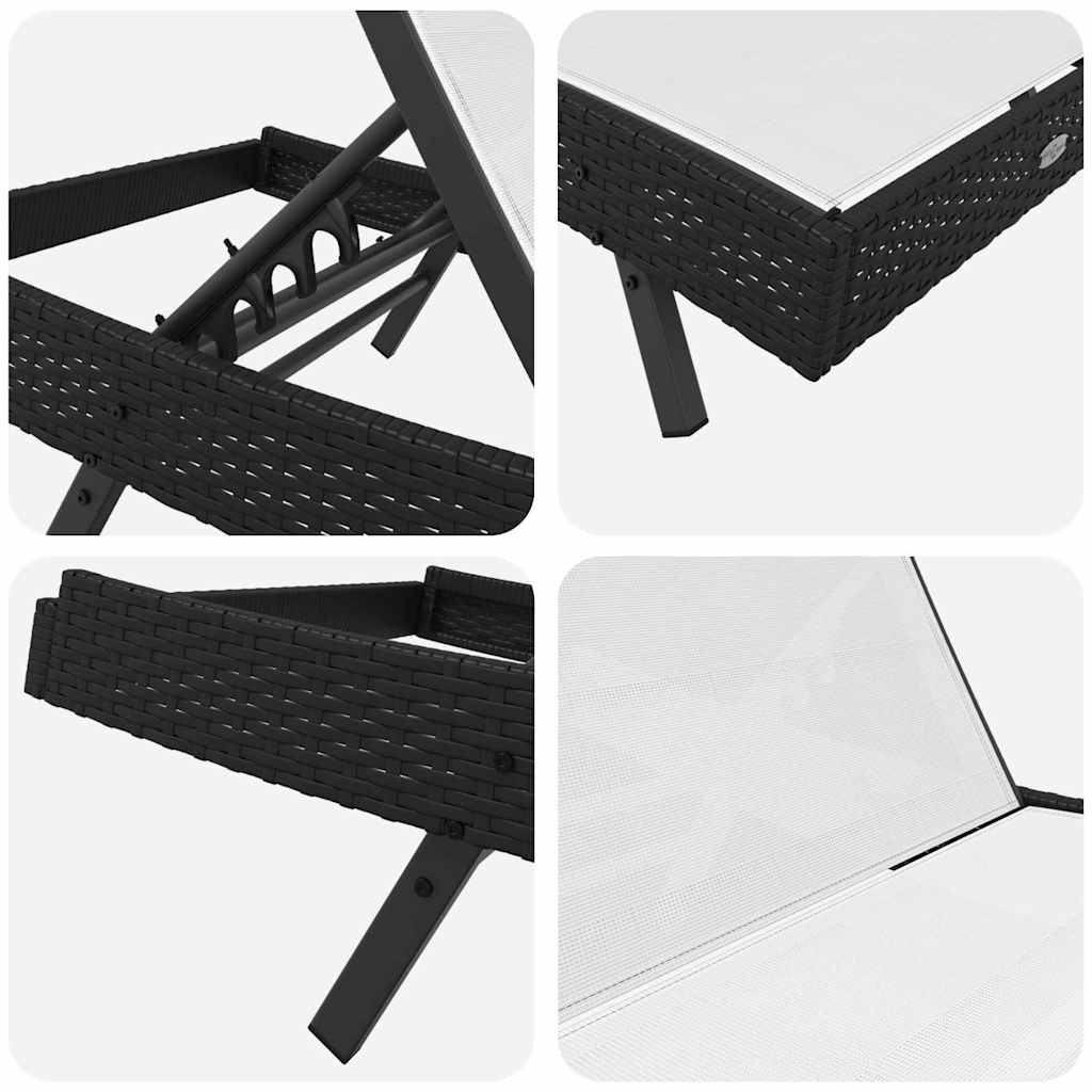 Sonnenliege 3 stk. Poly-Rattan Schwarz und Weiß
