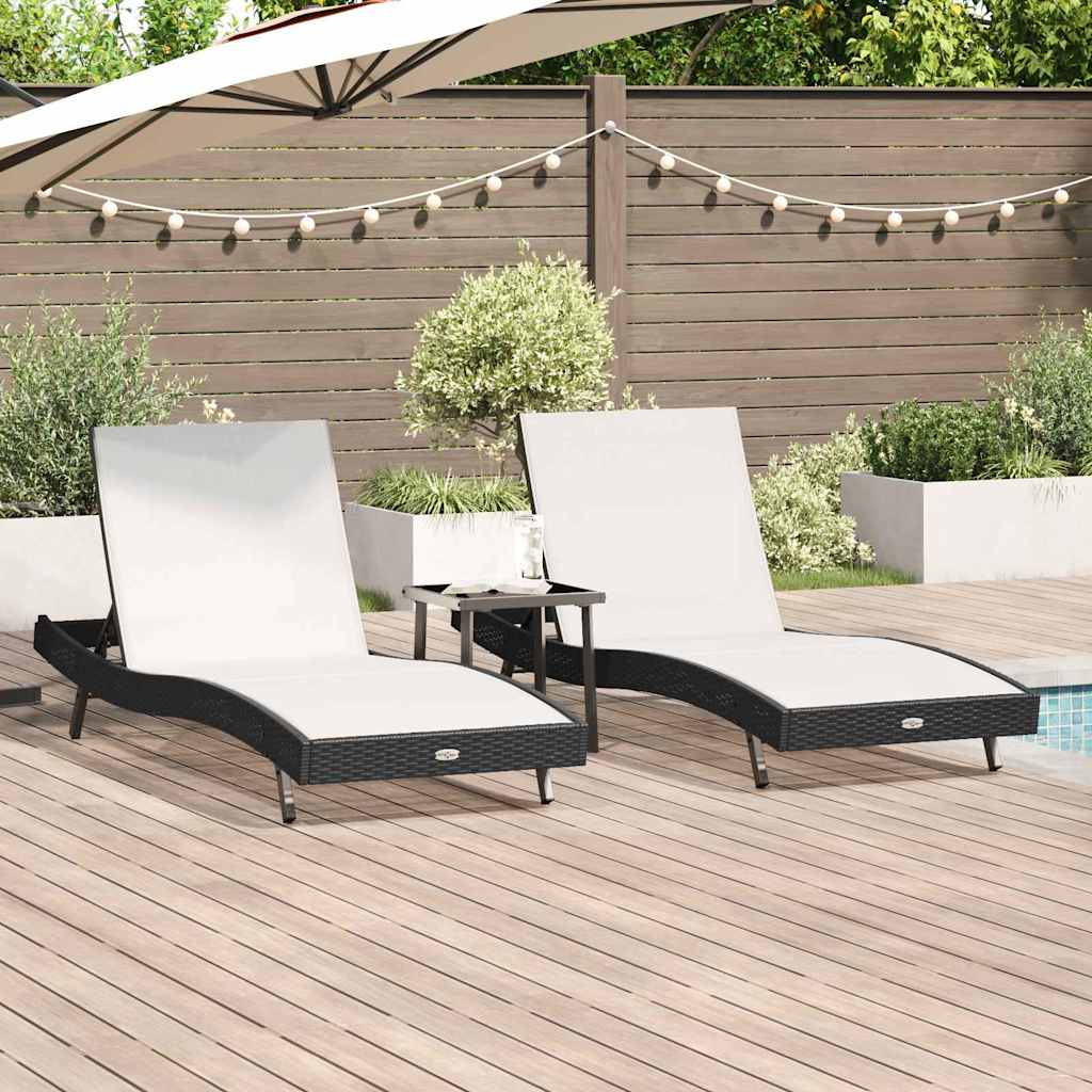 Sonnenliege 3 stk. Poly-Rattan Schwarz und Weiß