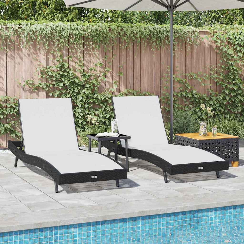 Sonnenliege 3 stk. Poly-Rattan Schwarz und Weiß