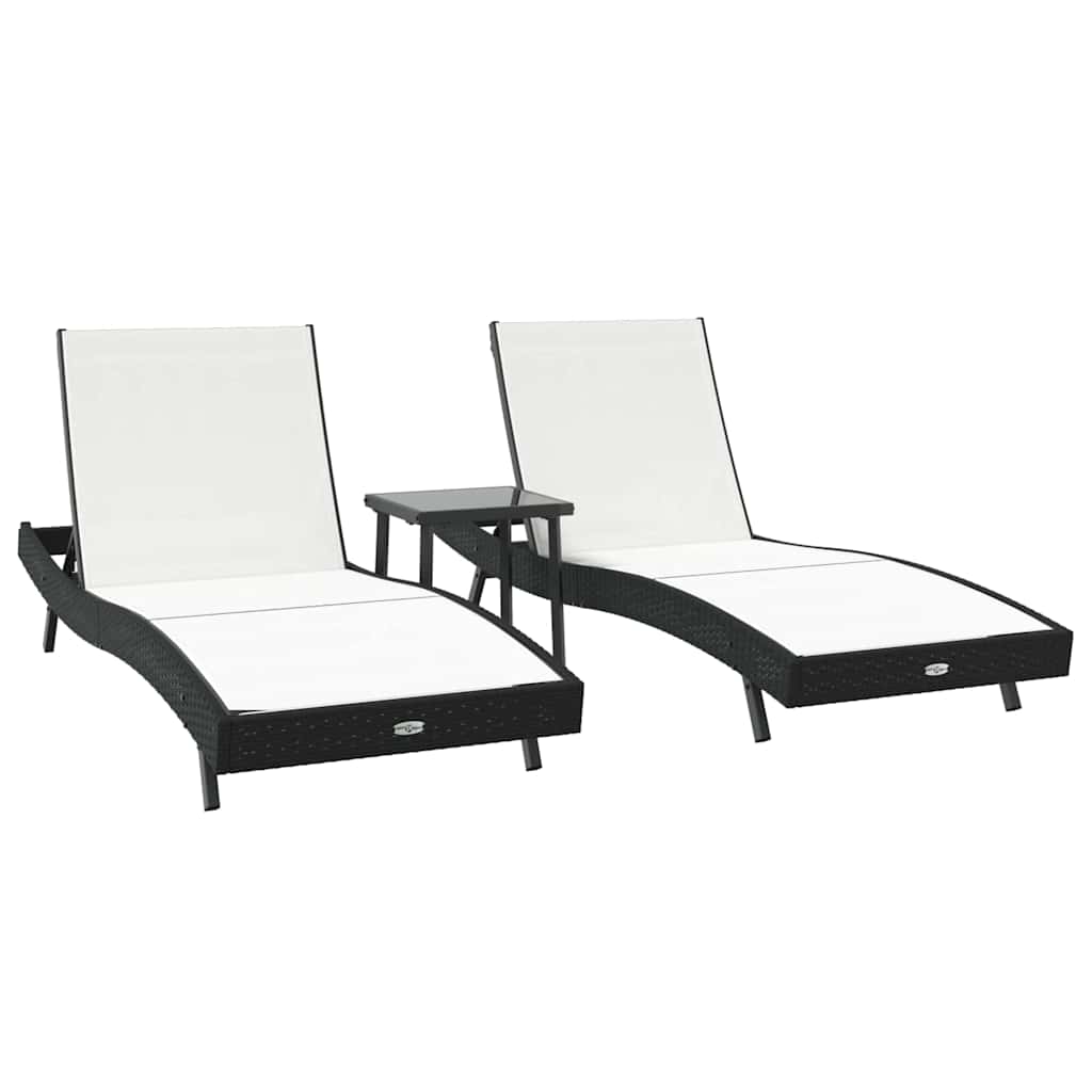 Sonnenliege 3 stk. Poly-Rattan Schwarz und Weiß