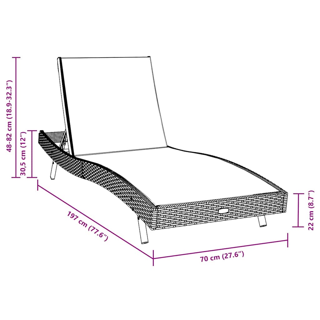 Sonnenliege 3 stk. Poly-Rattan Schwarz und Weiß