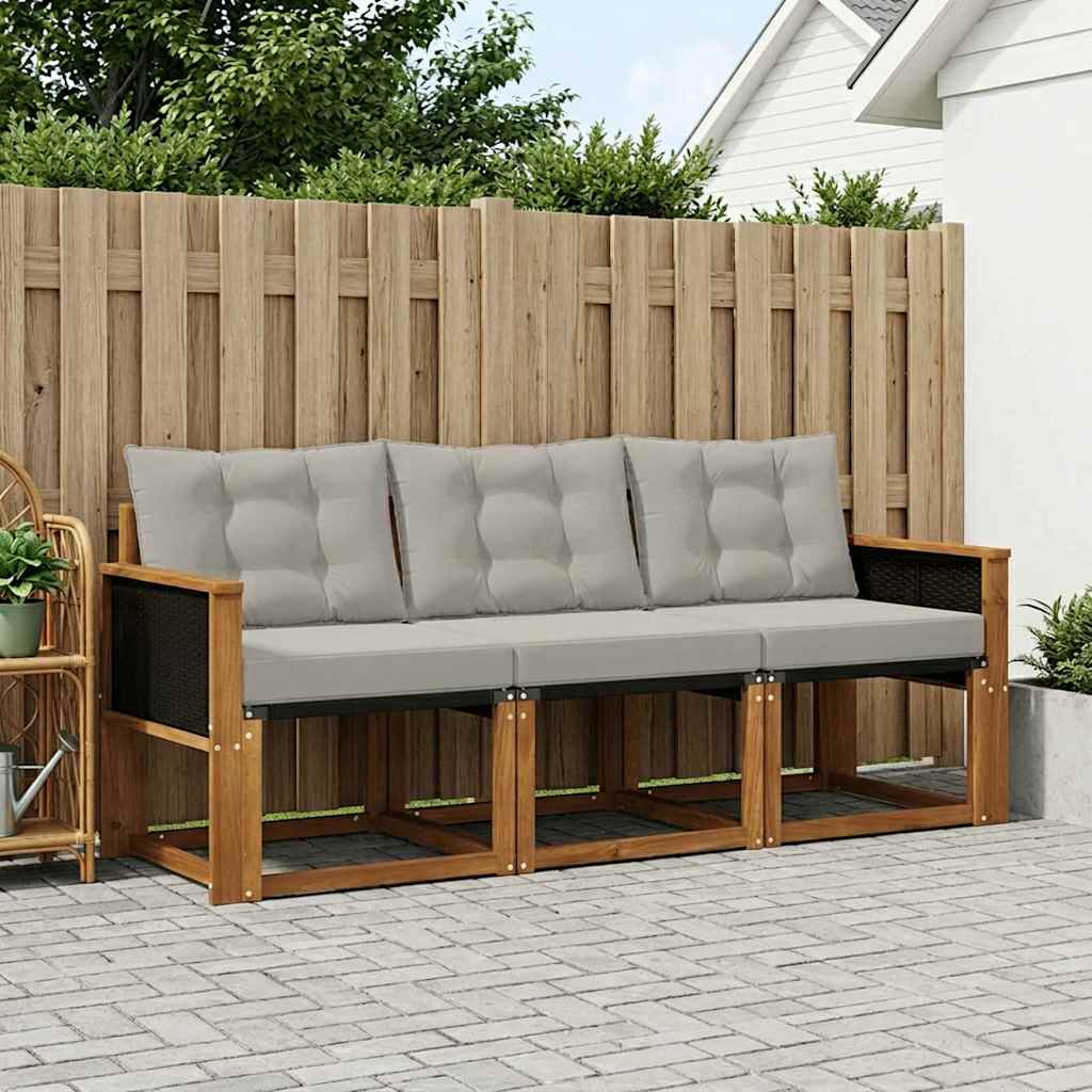 Outdoor-Sofagarnitur mit Kissen 3 pcs Natürlich und Hellgrau