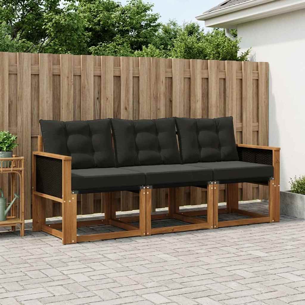 Outdoor-Sofagarnitur mit Kissen 3 pcs Natürlich und Schwarz