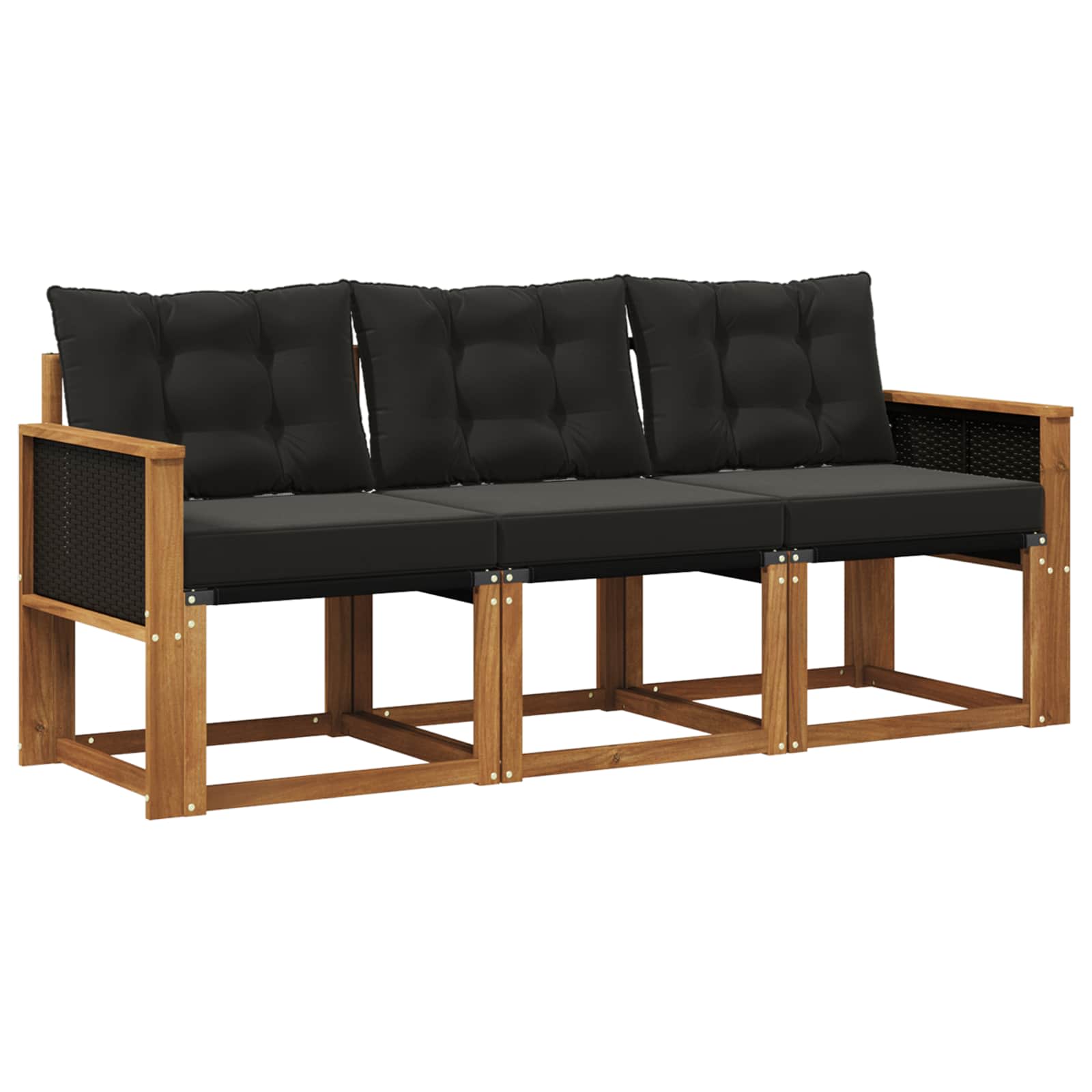 Outdoor-Sofagarnitur mit Kissen 3 pcs Natürlich und Schwarz