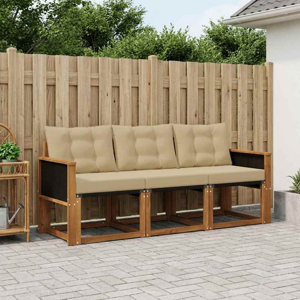 Outdoor-Sofagarnitur mit Kissen 3 pcs Natur und Beige