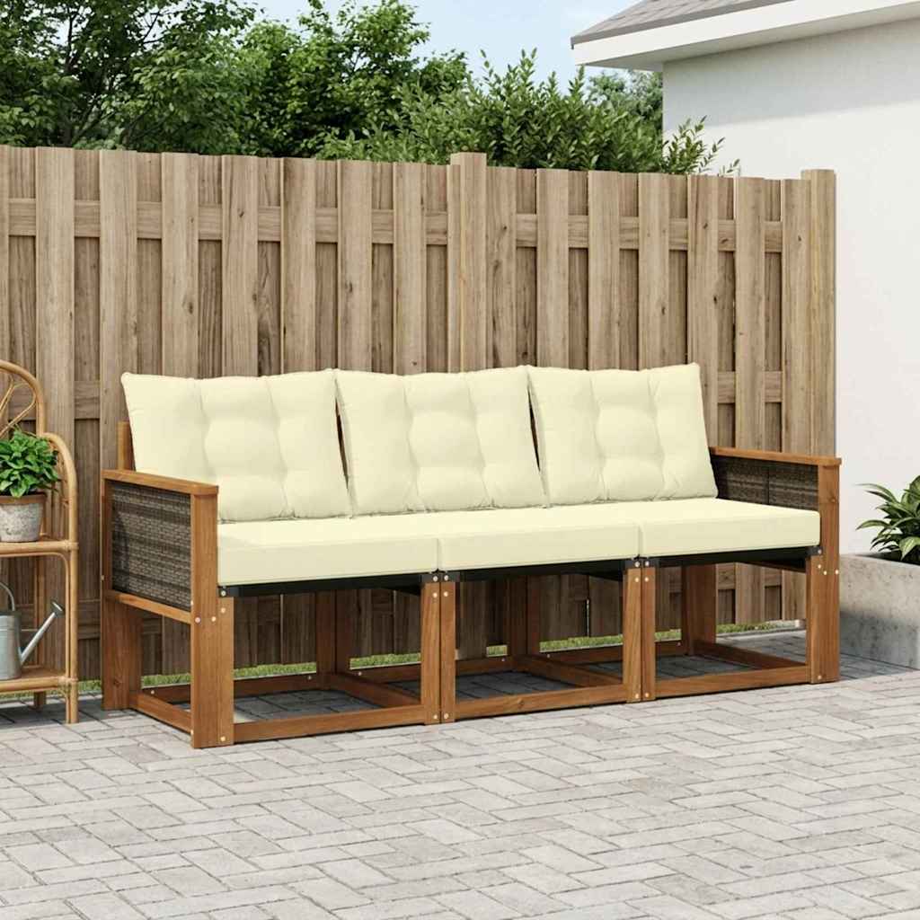 Outdoor-Sofagarnitur mit Kissen 3 pcs Natur und Creme