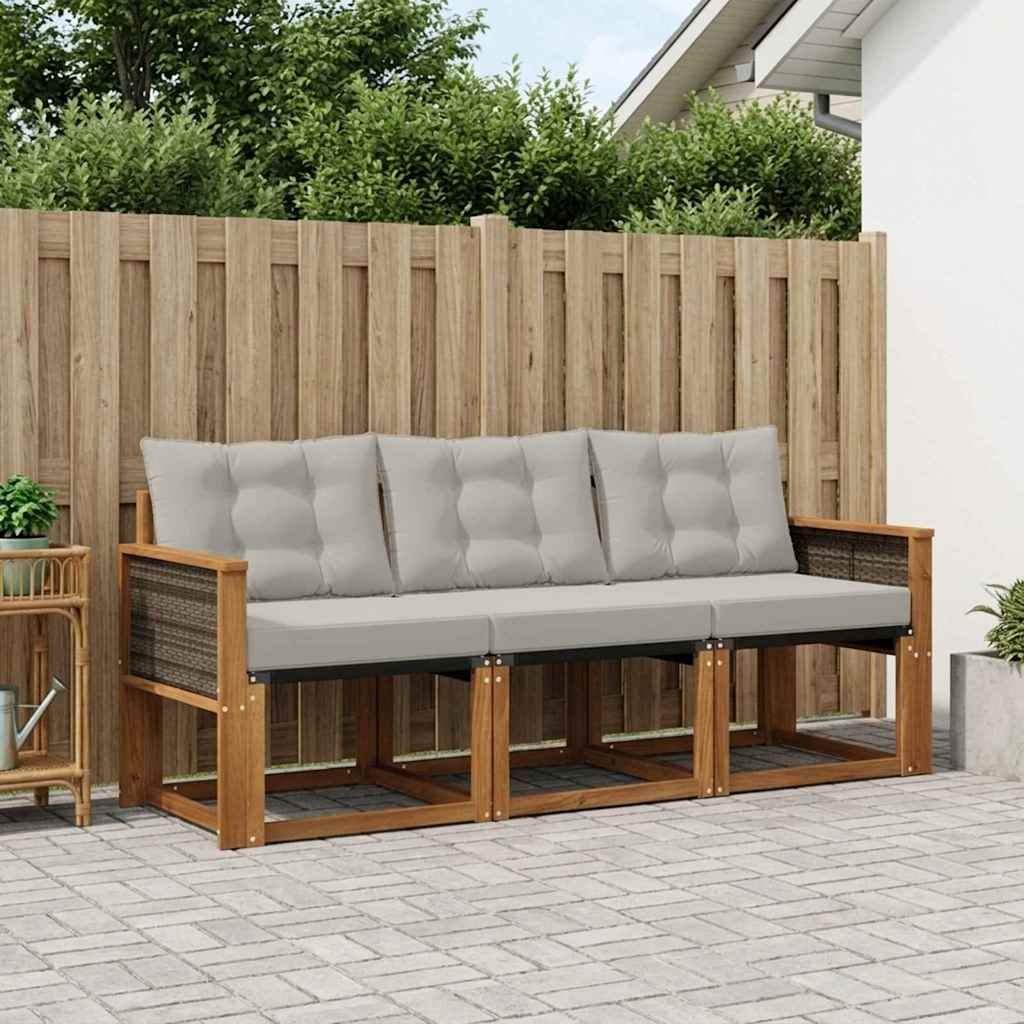 Outdoor-Sofagarnitur mit Kissen 3 pcs Natürlich und Hellgrau