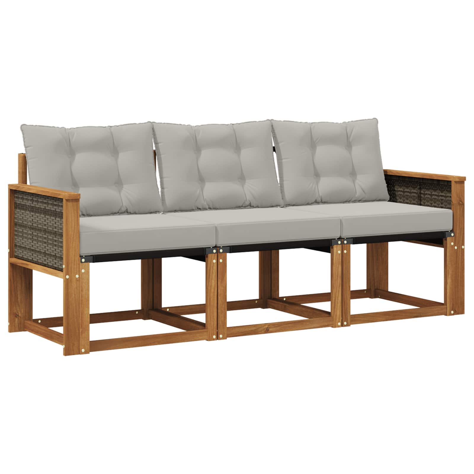 Outdoor-Sofagarnitur mit Kissen 3 pcs Natürlich und Hellgrau
