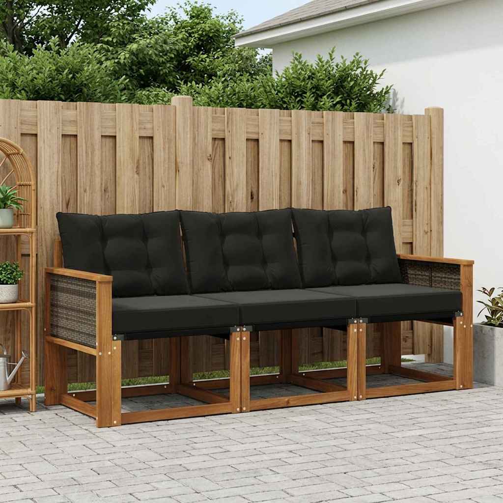 Outdoor-Sofagarnitur 3 stk. Natürlich und Schwarz