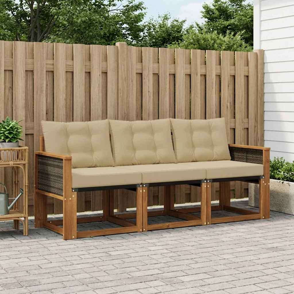 Outdoor-Sofagarnitur mit Kissen 3 pcs Natur und Beige