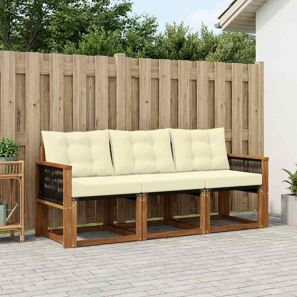 Outdoor-Sofagarnitur mit Kissen 3 pcs Natur und Creme