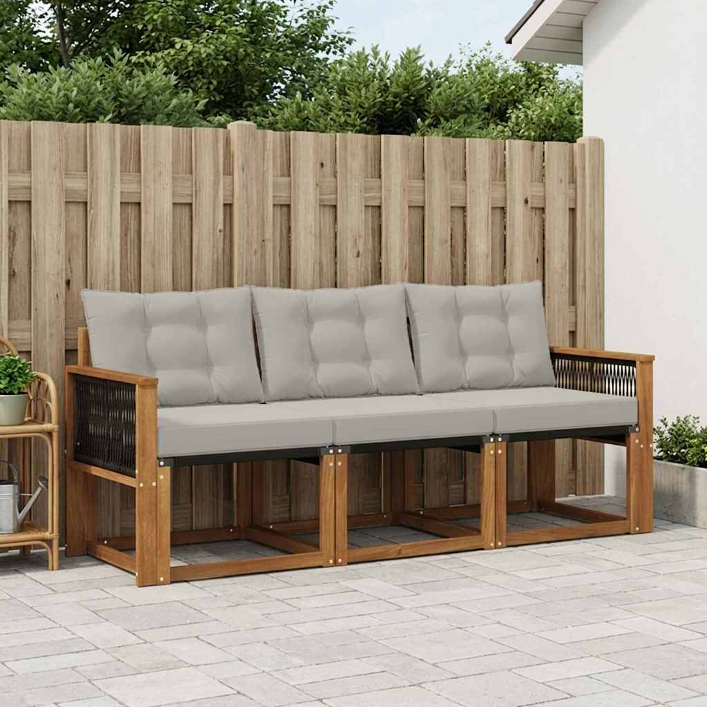 Outdoor-Sofagarnitur mit Kissen 3 pcs Natürlich und Hellgrau