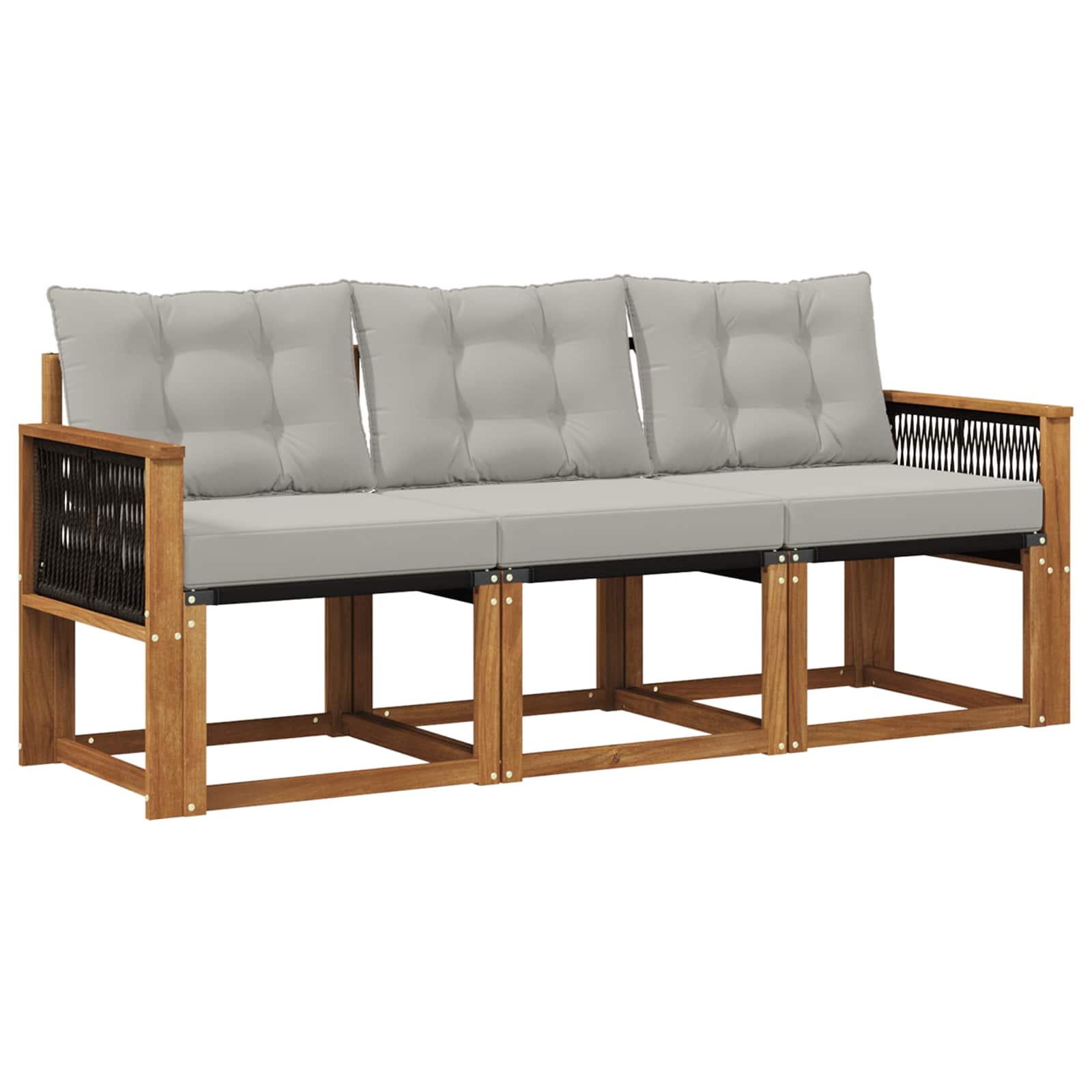 Outdoor-Sofagarnitur mit Kissen 3 pcs Natürlich und Hellgrau