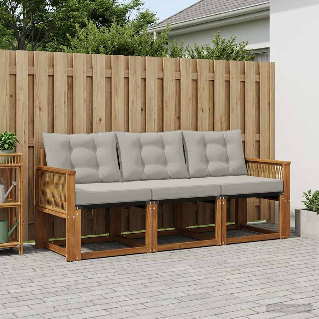 Outdoor-Sofagarnitur mit Kissen 3 pcs Natürlich und Hellgrau