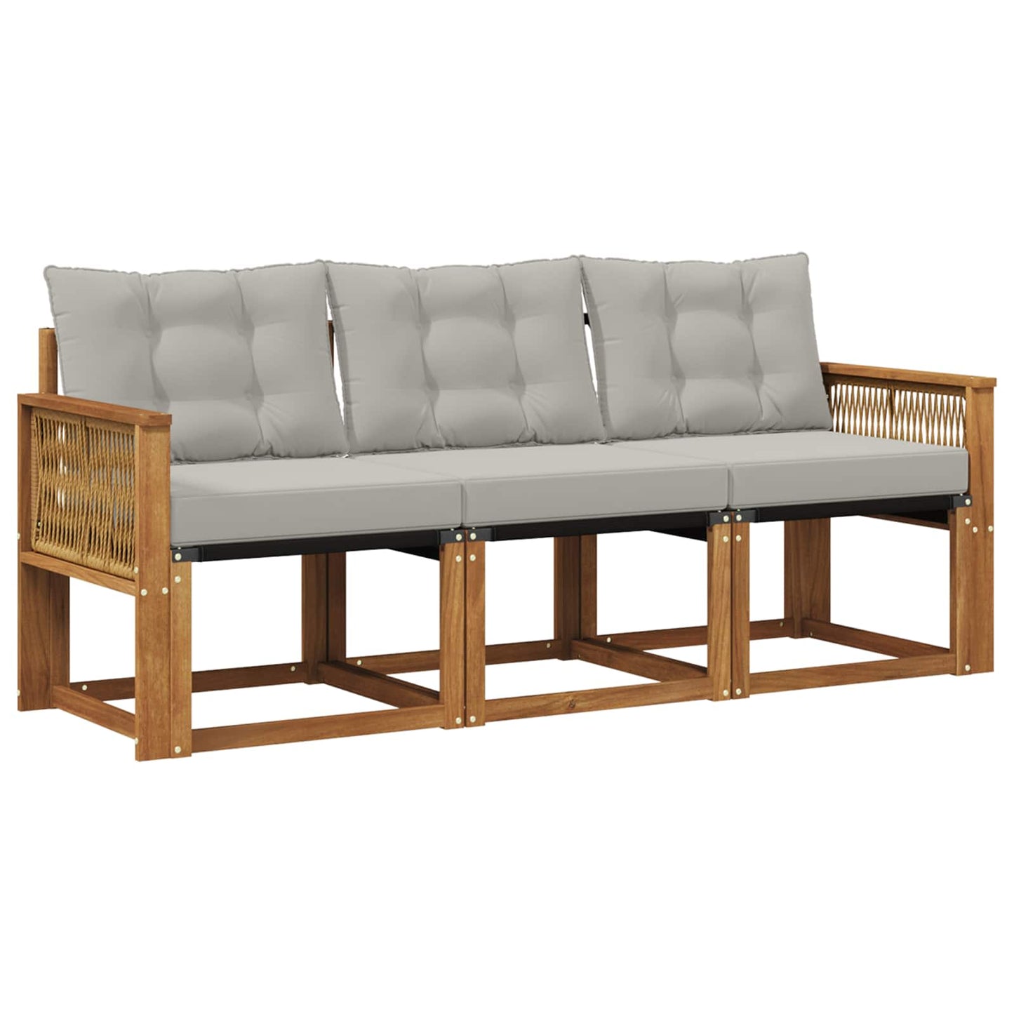 Outdoor-Sofagarnitur mit Kissen 3 pcs Natürlich und Hellgrau