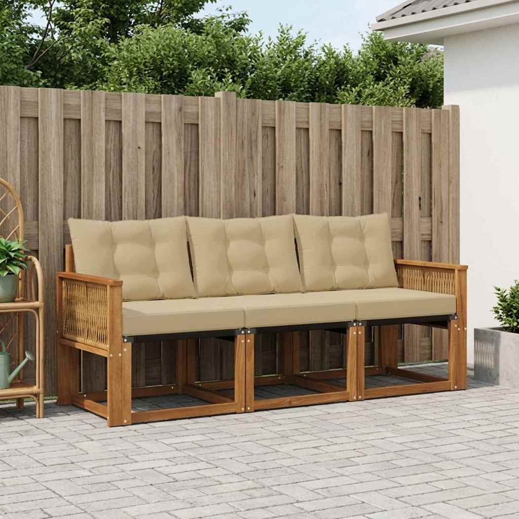 Outdoor-Sofagarnitur 3 stk. Natur und Beige