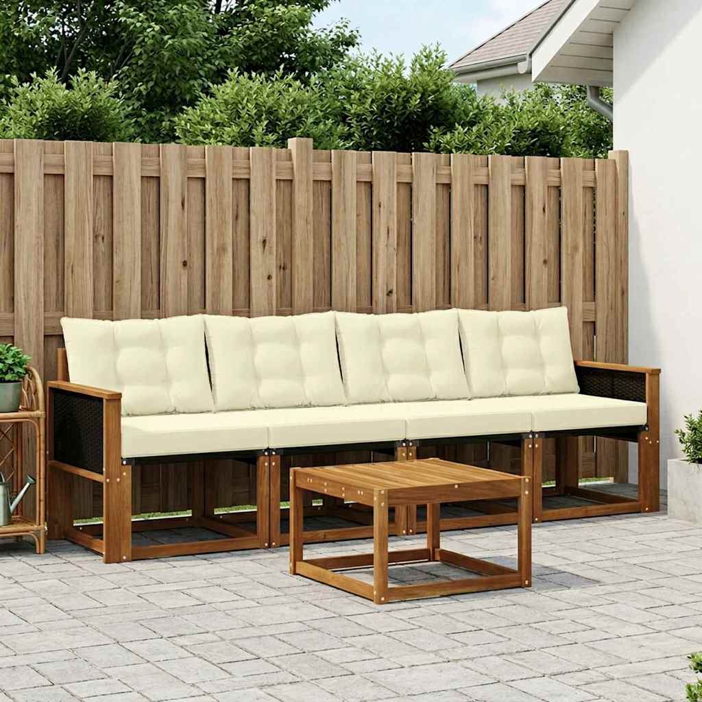 Outdoor-Sofagarnitur mit Kissen 5 pcs Natur und Creme