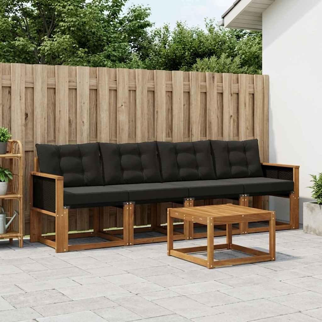 Outdoor-Sofagarnitur 5 stk. Natürlich und Schwarz