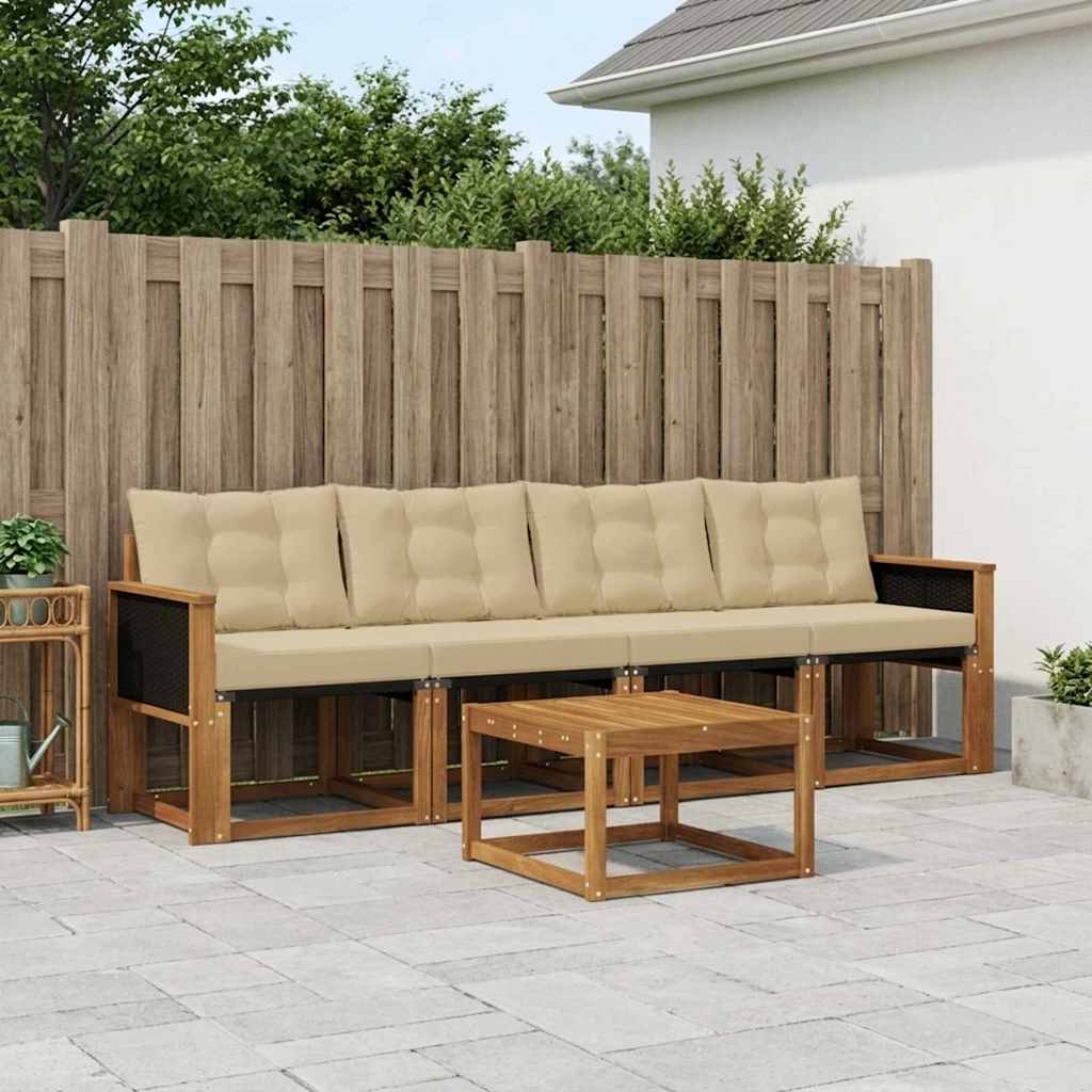 Outdoor-Sofagarnitur mit Kissen 5 pcs Natur und Beige