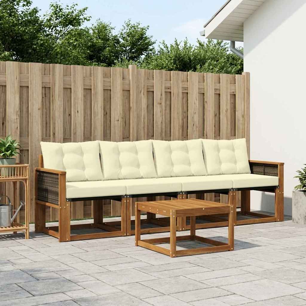 Outdoor-Sofagarnitur 5 stk. Natur und Creme