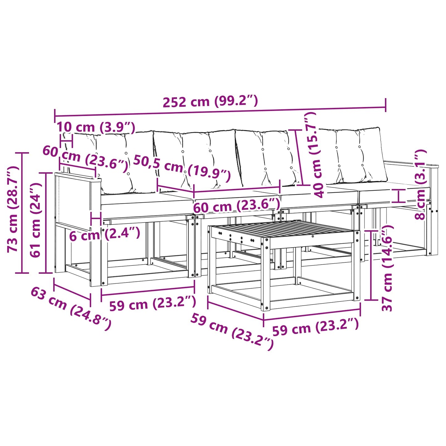 Outdoor-Sofagarnitur 5 stk. Natur und Creme